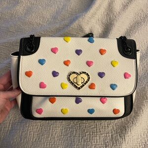 Colorful Heart-Embellished White Bag